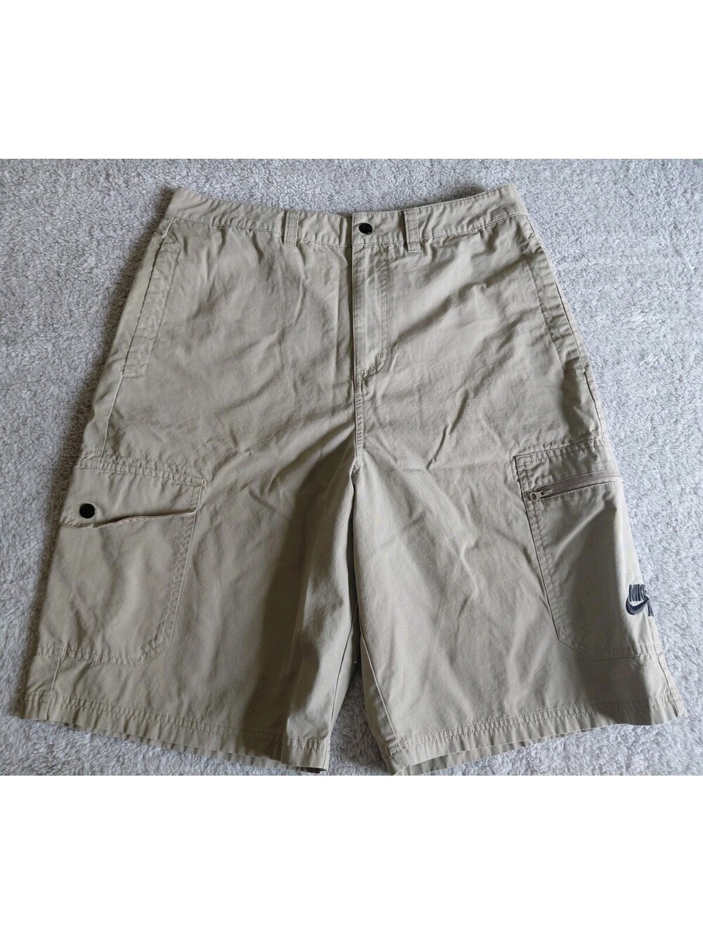 Nike Air Cargo Shorts Mens Size 32 Beige Cotton Lightweight Long Style